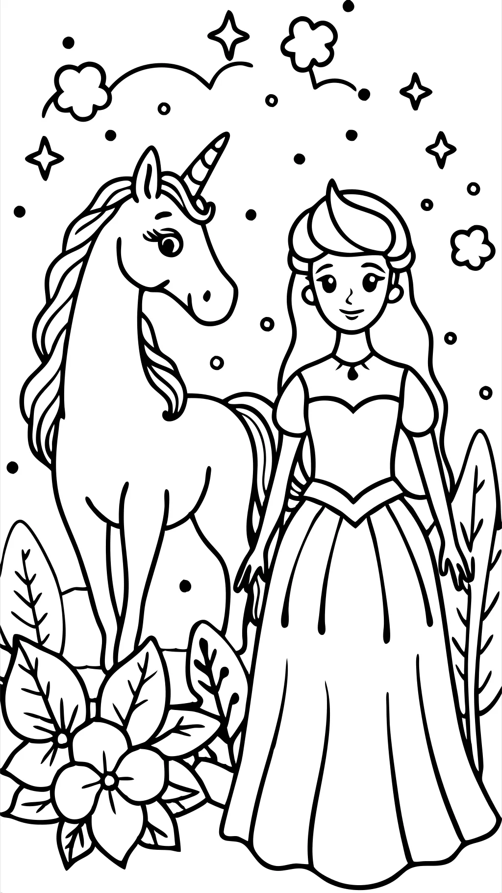 princesas y páginas para colorear de unicornio